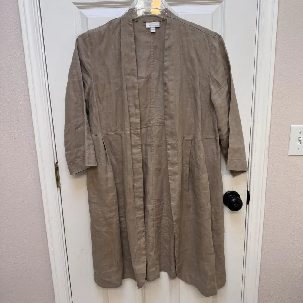 Pure Jill Elements 100% Linen Open Front Duster Jacket Women’s M Brown Lagenlook - Picture 2 of 9